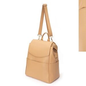 Tan Structured Leather Backpack with Flap-Over Design